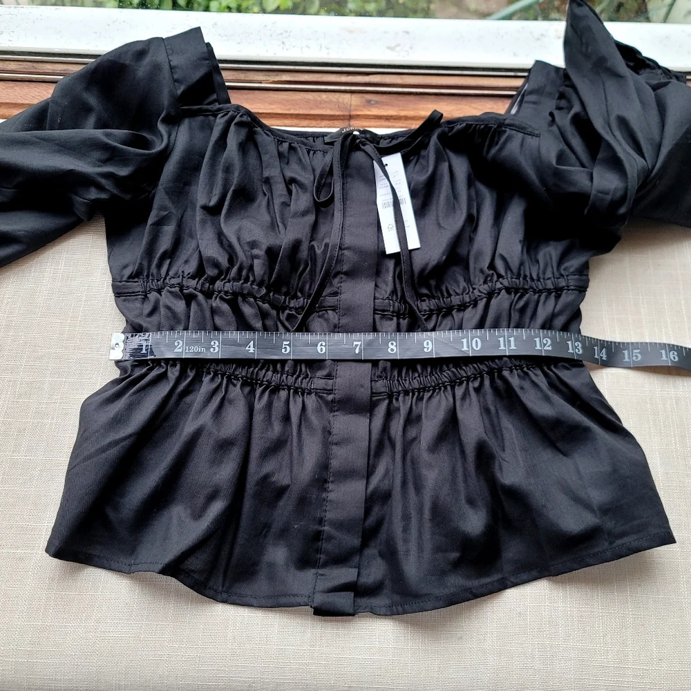New! J Crew size 10 Cinched Waist Top Herringbone Cotton Black Square NWT